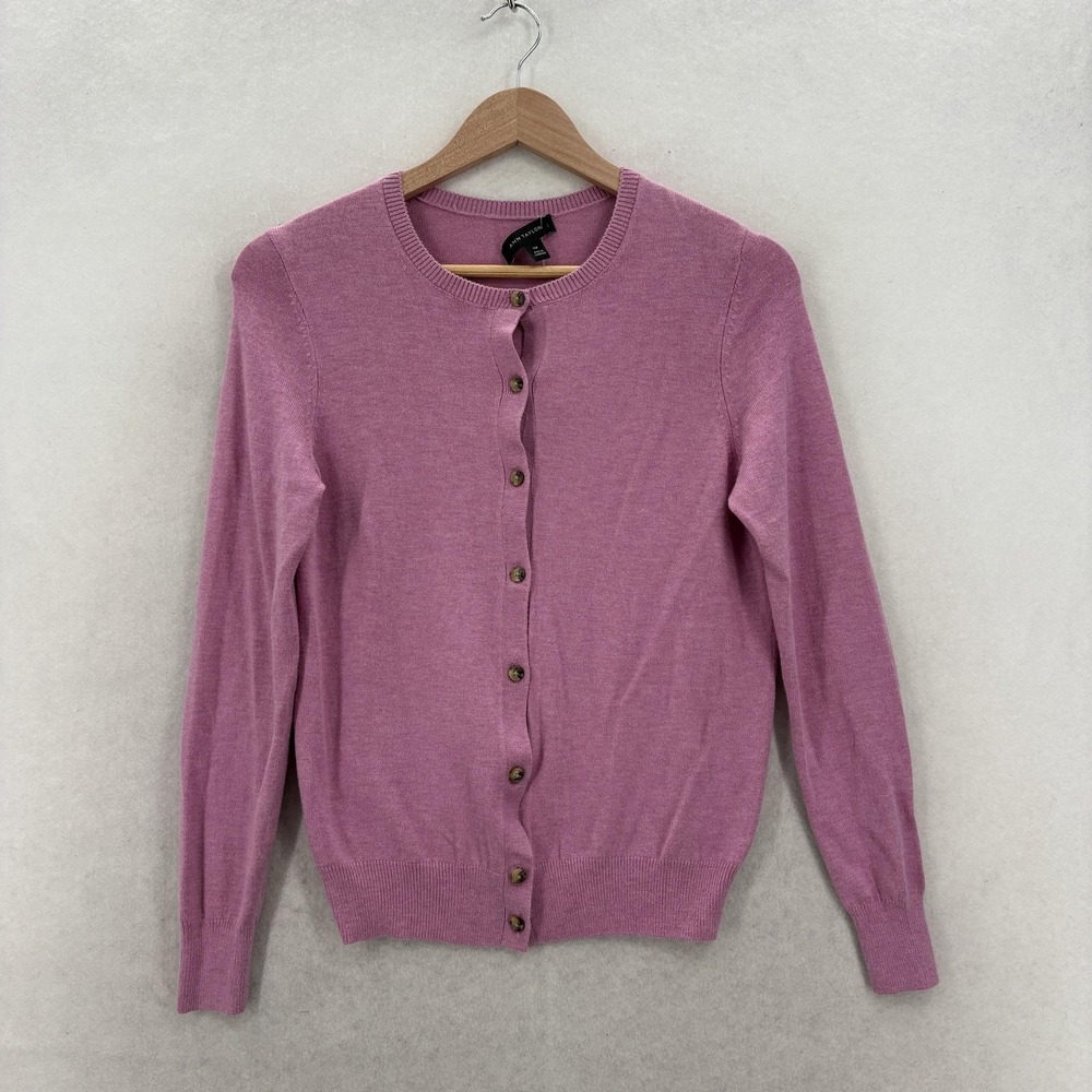 Ann Taylor Cardigan Womens PXS Pink Crew Neck Button Knit Petite Career Casual